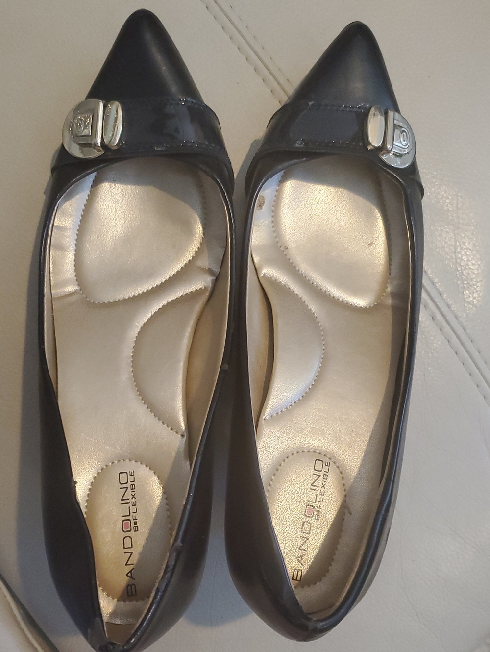 Bandolino Black Pointed Toe Shoes with Silver Buckle Detail